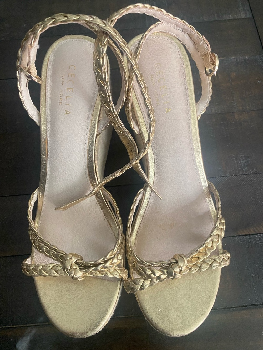 CECELIA NEW YORK Metallic Gold Braided Heeled Sandals